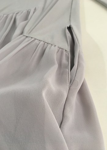 Gri Uzun Keten Elbise - Görsel 7