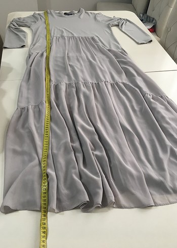 Gri Uzun Keten Elbise - Görsel 10