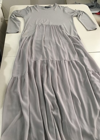 Gri Uzun Keten Elbise - Görsel 9