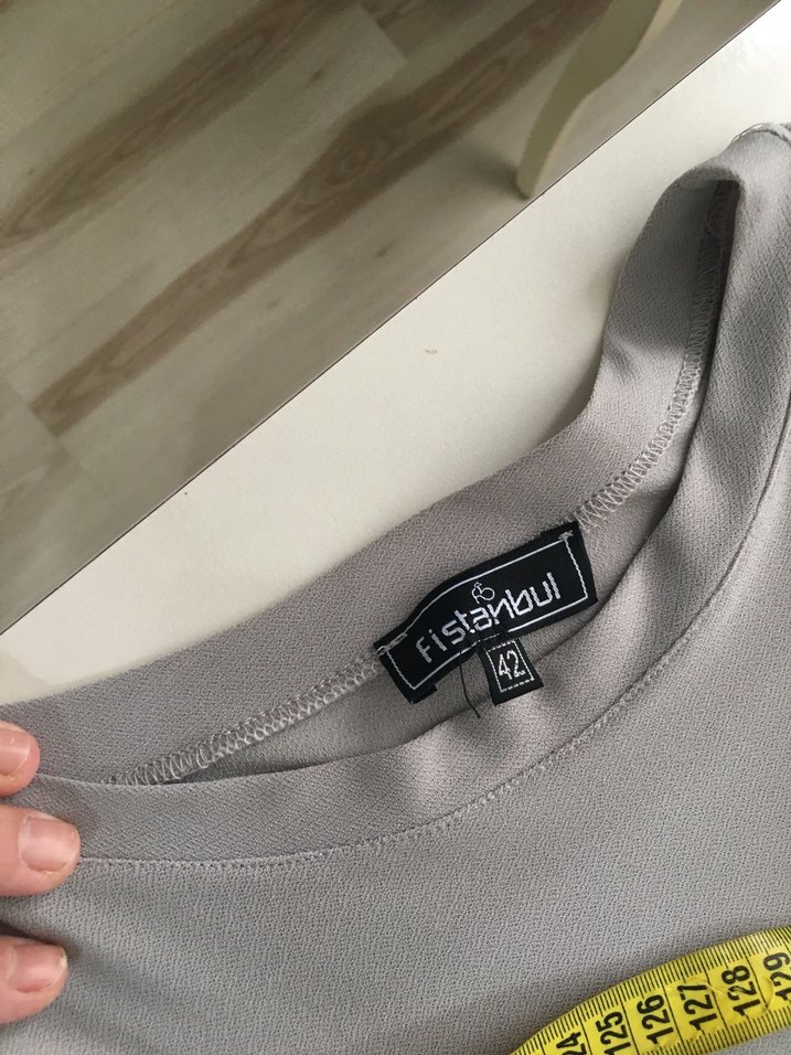 Gri Uzun Keten Elbise - Görsel 5