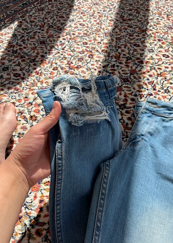 m Beden mavi Renk Nakışlı Mavi Bol Kesim Midi Kot Pantolon