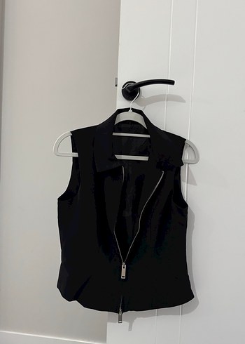 Siyah Kadın İnce Silky Fermuarlı Yelek - Görsel 2