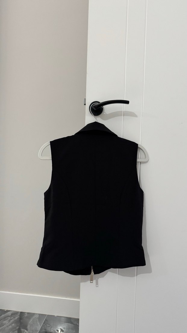 Siyah Kadın İnce Silky Fermuarlı Yelek - Görsel 3