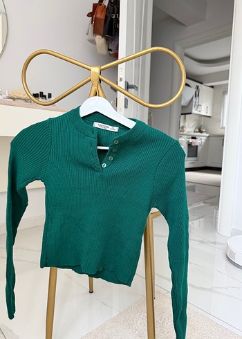 Yeşil Mini Triko Uzun Kollu Kadın Kazak - Görsel 2