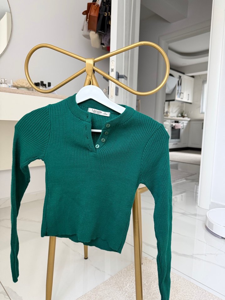 Yeşil Mini Triko Uzun Kollu Kadın Kazak - Görsel 2