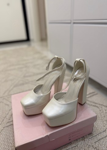 Beyaz Platform Topuklu Kadın Abiye Ayakkabı - Görsel 4