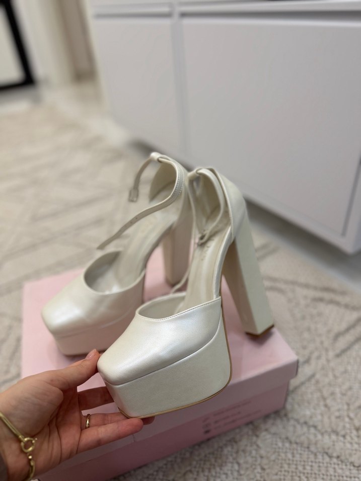 Beyaz Platform Topuklu Kadın Abiye Ayakkabı - Görsel 2