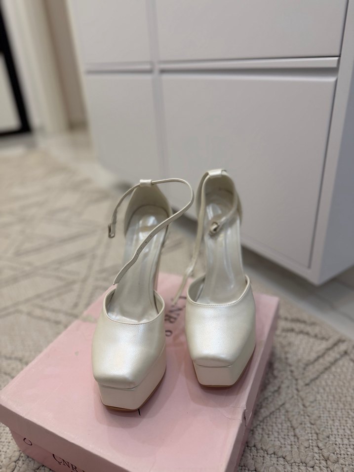 Beyaz Platform Topuklu Kadın Abiye Ayakkabı - Görsel 3