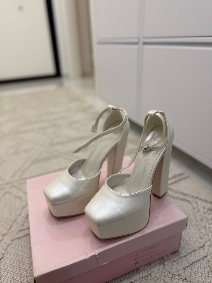Beyaz Platform Topuklu Kadın Abiye Ayakkabı - Görsel 4