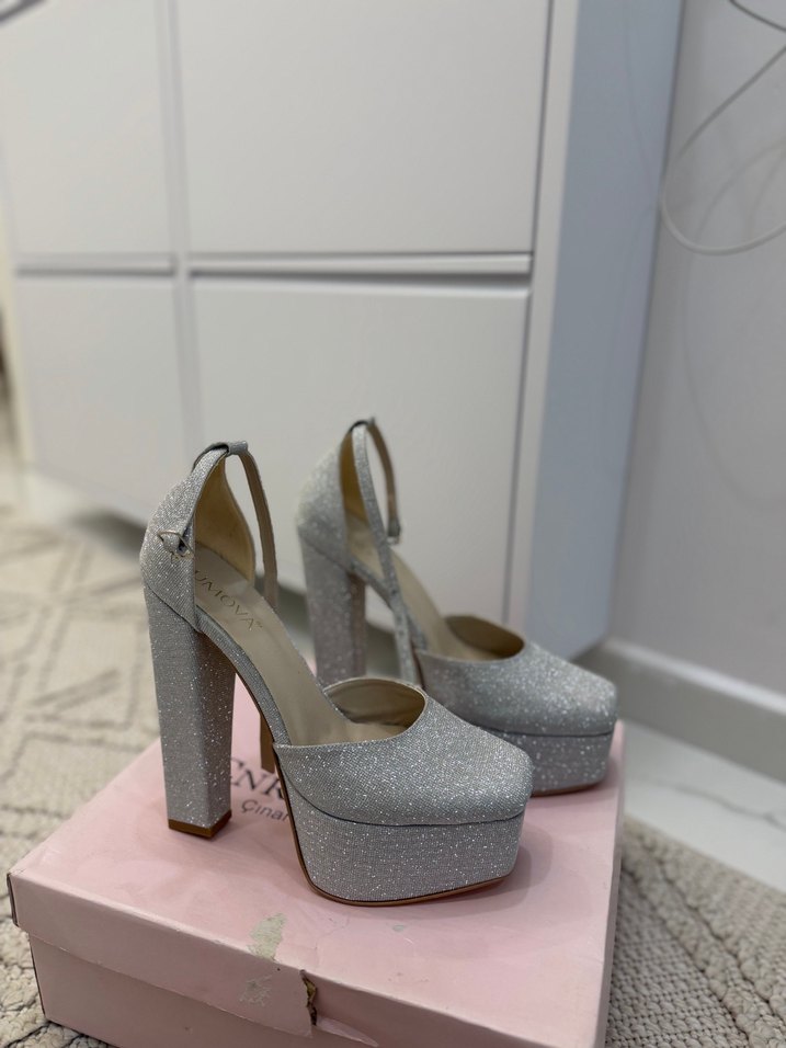 Gri Simli Platform Topuklu Abiye Ayakkabı - Görsel 4
