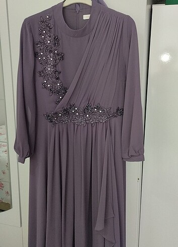 Mor tesettür abaya pileli