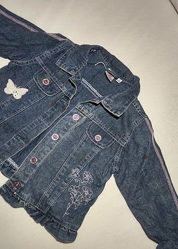 Kız Çocuk Nakışlı Düğmeli Kot Ceket - Görsel 2