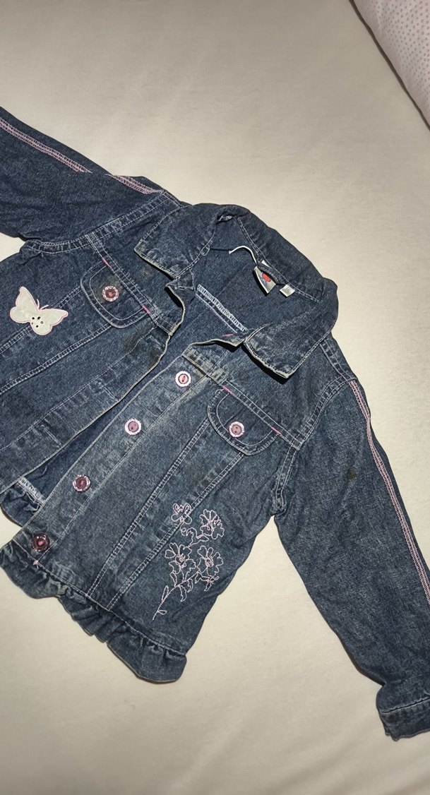 Kız Çocuk Nakışlı Düğmeli Kot Ceket - Görsel 2