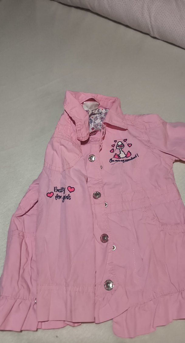 Kız Çocuk Pembe Düğmeli Trençkot - Görsel 3