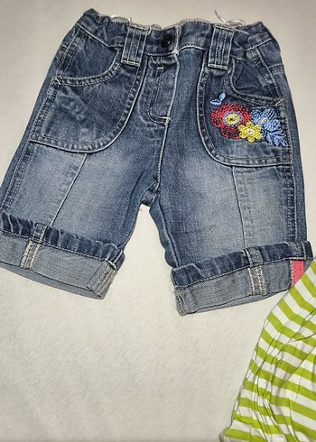 Nakışlı Renkli Kız Kot Şort balon etek elbise - Görsel 2