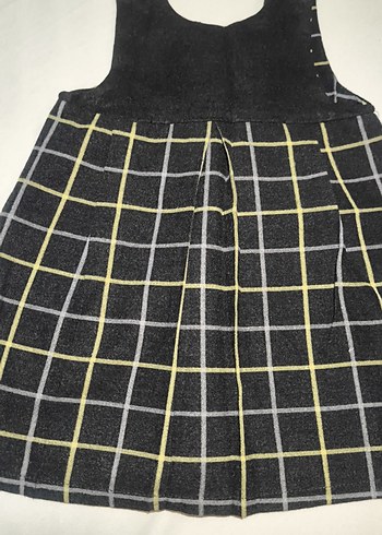 Nakışlı Siyah Kareli Kolsuz Kız Elbisesi - Görsel 3