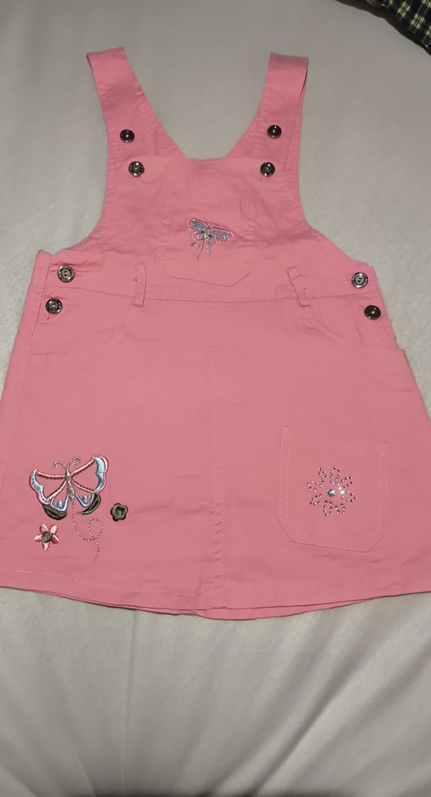 Kız Çocuk Pembe Nakışlı Düğmeli Elbise - Görsel 2