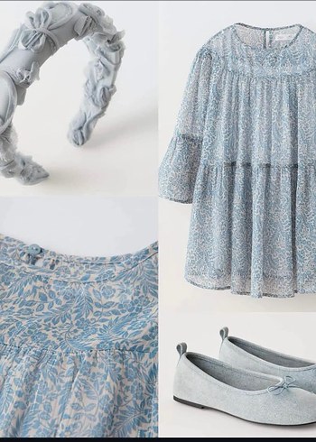 Zara mavi desenli elbise