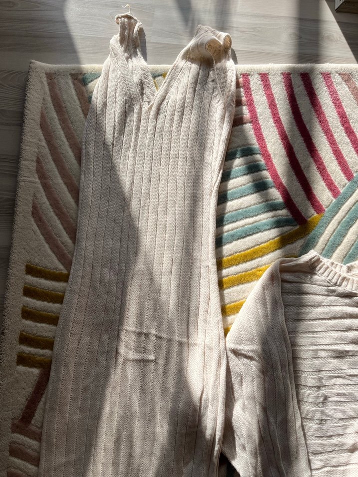 Uzun Kollu Beyaz Bohem Keten Triko Kazak - Görsel 3