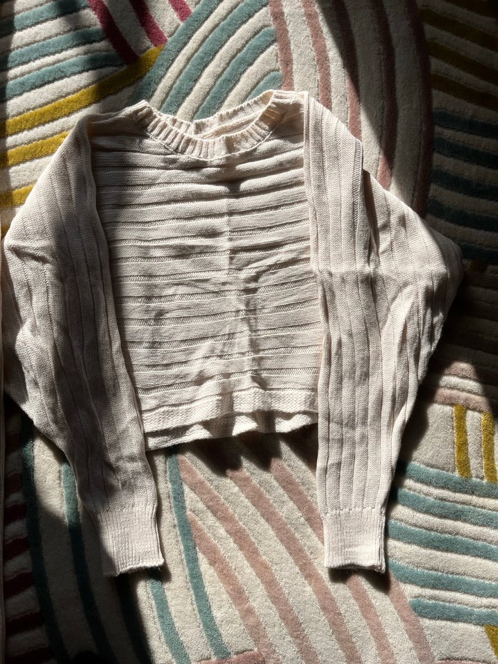 Uzun Kollu Beyaz Bohem Keten Triko Kazak - Görsel 2