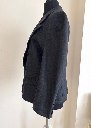 40 Beden gri Renk Vintage Blazer Ceket Hakiki Yün 90lar