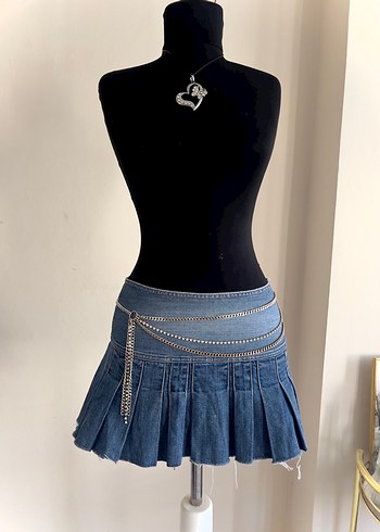 Y2K Düşük Bel Pileli Mini Kot Etek