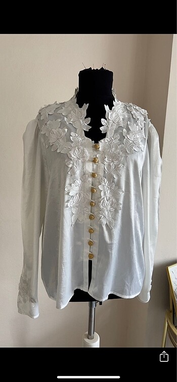 44 Beden Vintage Oversize Aplikeli Saten Gömlek