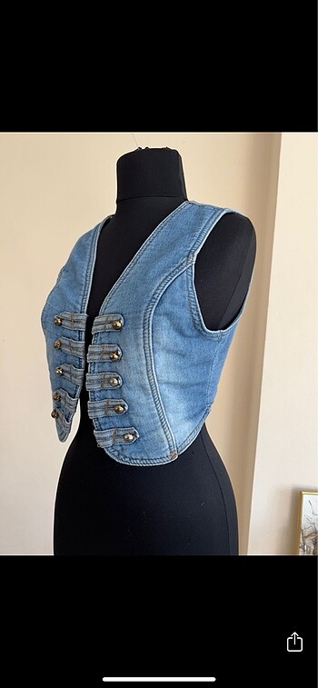 s Beden mavi Renk Y2K Vintage Mini Kot Yelek Jean