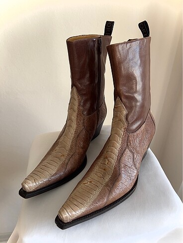 Vintage Hakiki Deri Western Cowboy Çizme