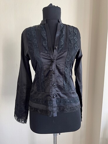38 Beden siyah Renk Vintage Gotik Y2K Victorian Saten Gömlek