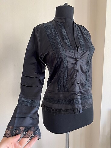 38 Beden Vintage Gotik Y2K Victorian Saten Gömlek