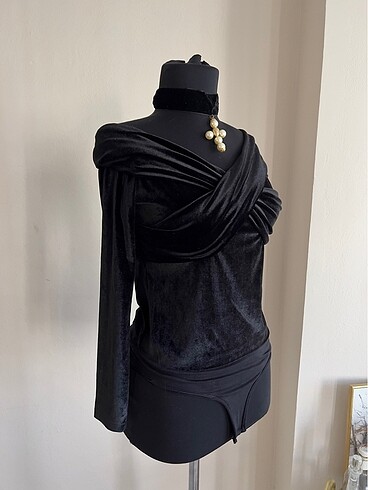 s Beden Kadife Bluz Çıtçıtlı Body Gotik Goth