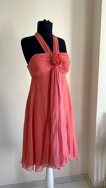 42 Beden pembe Renk Vintage Şifon Gece/Kokteyl Elbisesi Y2K