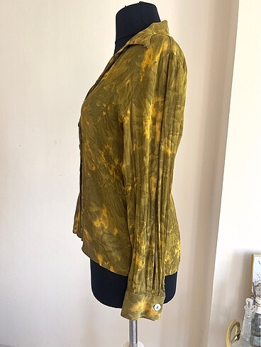 36 Beden haki Renk Vintage Y2K Batik Şifon Gömlek
