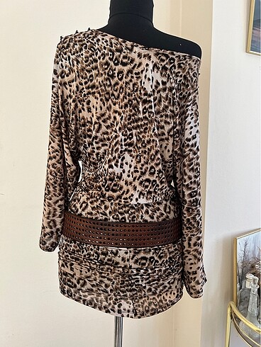 38 Beden kahverengi Renk Y2K Vintage Leopar Mini Elbise