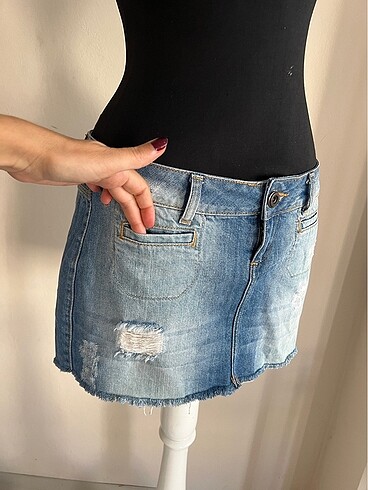 38 Beden Mango Düşük Bel Mini Kot Etek Y2K