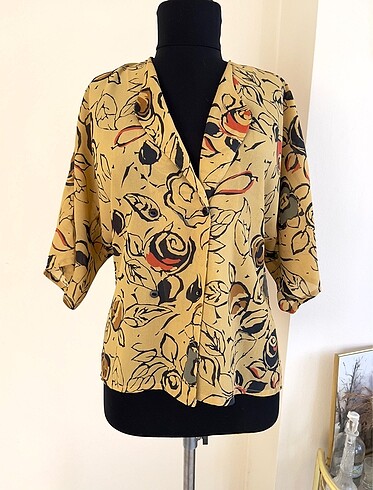 36 Beden Vintage 90lar Desenli Retro Bluz