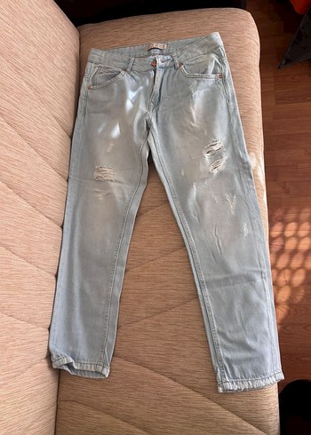Kadın Gri Denim yırtık Jean
