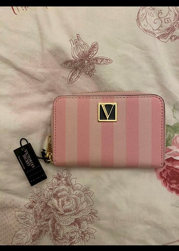 Orijinal Victorias secret Pembe Çizgili Fermuarlı Cüzdanı
