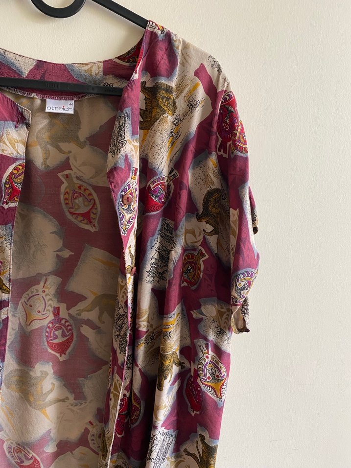 Bordo Baskılı Bohem Salaş Kadın Bluz - Görsel 3