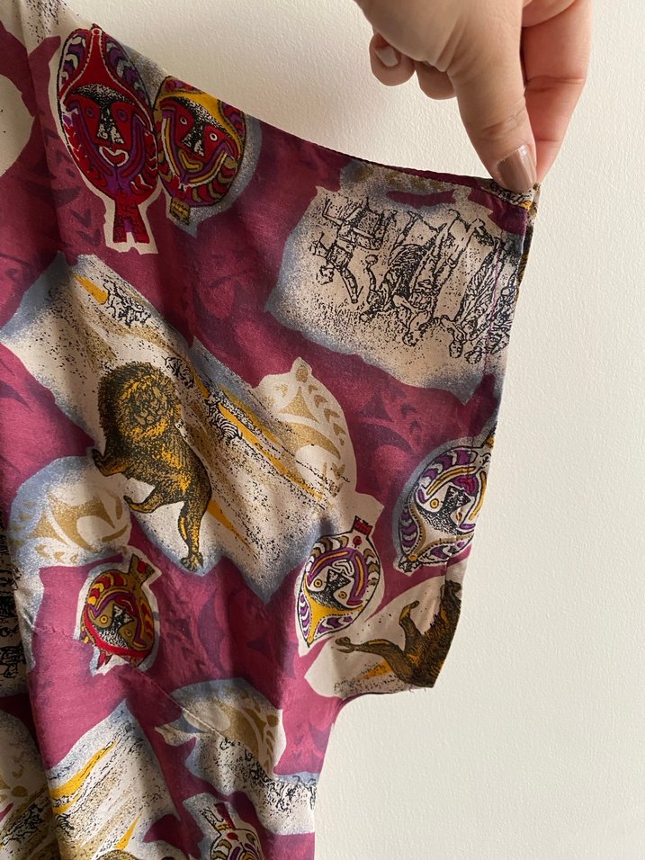 Bordo Baskılı Bohem Salaş Kadın Bluz - Görsel 4