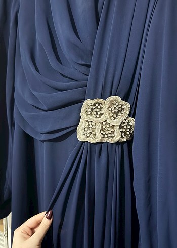 Lacivert Drapeli Tesettür Abiye Elbise - Görsel 5