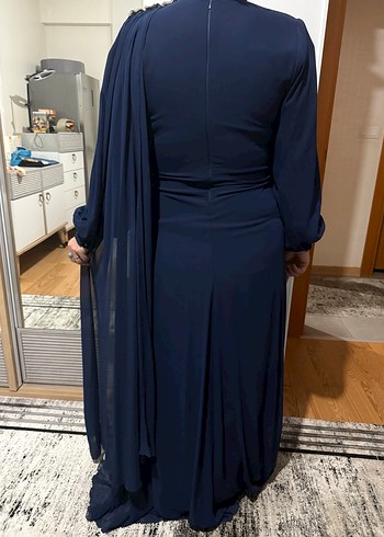 Lacivert Drapeli Tesettür Abiye Elbise - Görsel 7