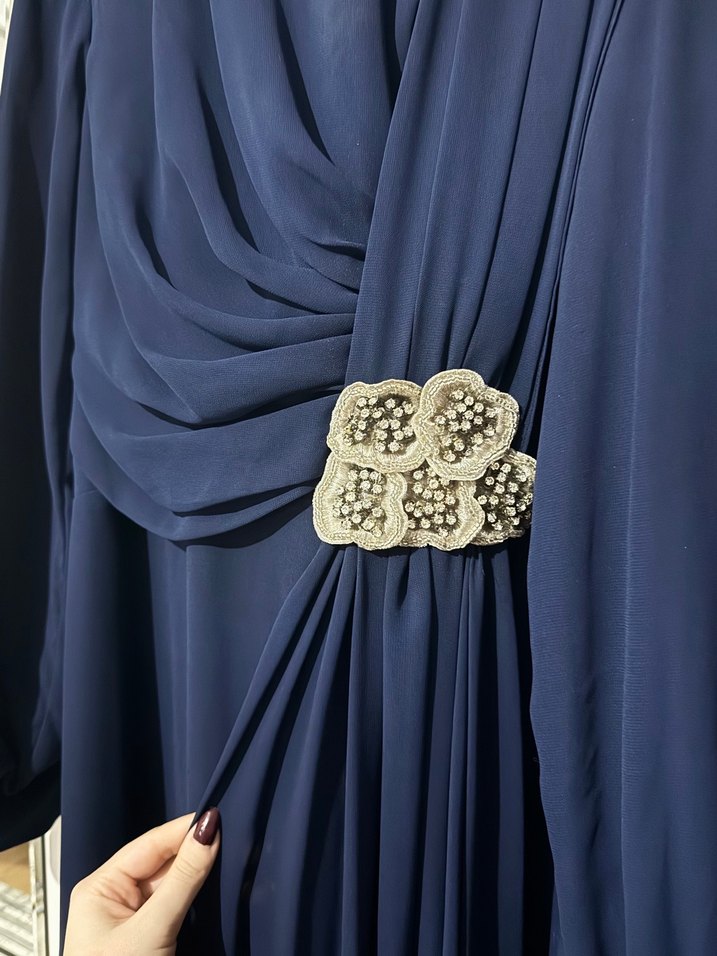 Lacivert Drapeli Tesettür Abiye Elbise - Görsel 5