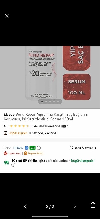 L'Oréal Paris Loreal Elseve Bond Repair Saç Serumu Yüzde 20 Oran
