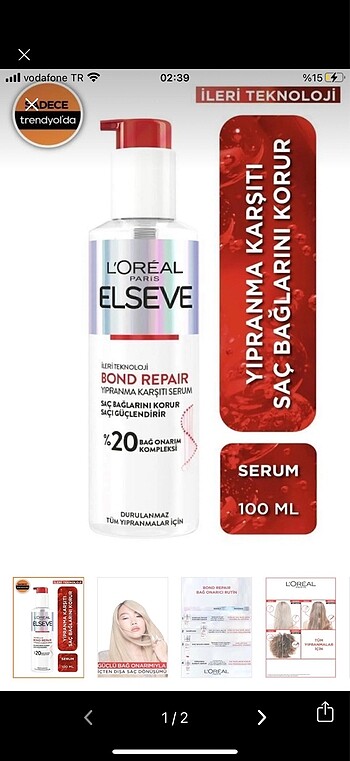Loreal Elseve Bond Repair Saç Serumu Yüzde 20 Oran