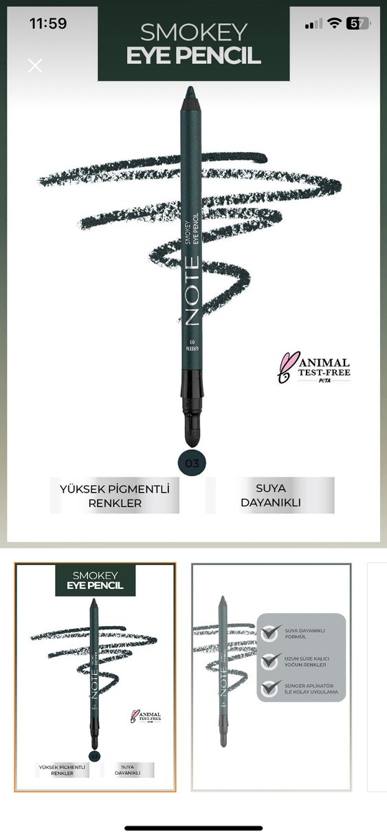 Note Suya Dayanıklı Göz Kalemi 03 yeşil - Görsel 2