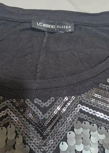 Kadın Siyah Payetli Kısa Kollu Bluz - Görsel 2