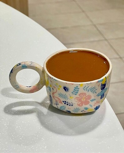Seramik el yapımı doğa desenli kupa