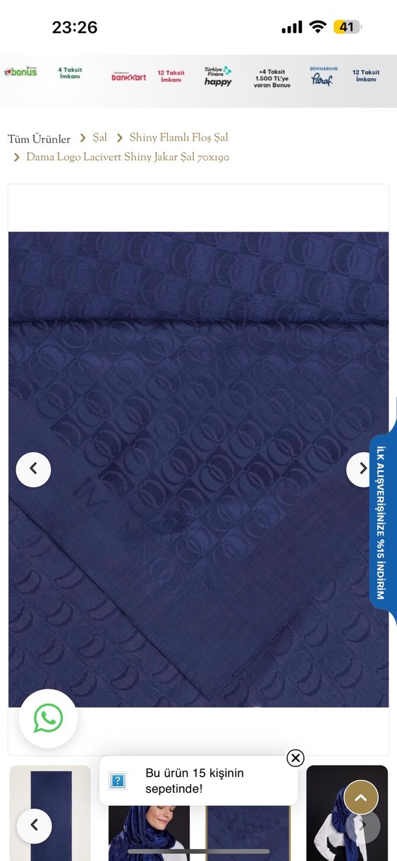 İmannoor Lacivert Parlak Jakar Dama Logo Şal - Görsel 2